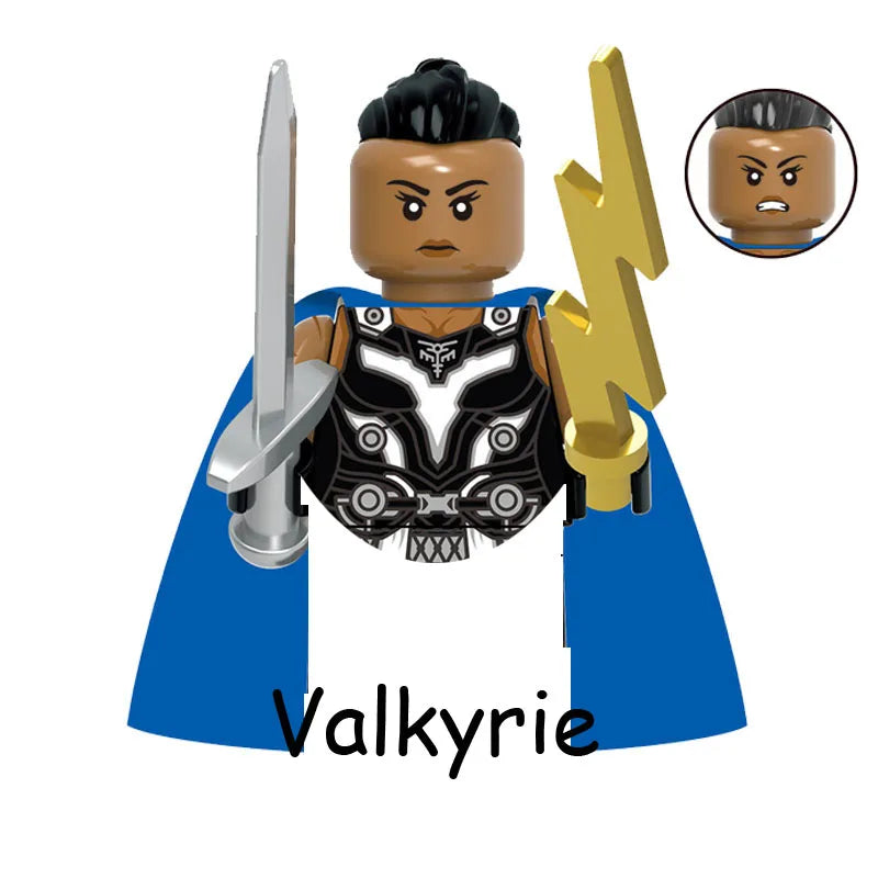 Horror Movie Icon building blocks set featuring a female figure with dark skin and black hair wearing blue armor.