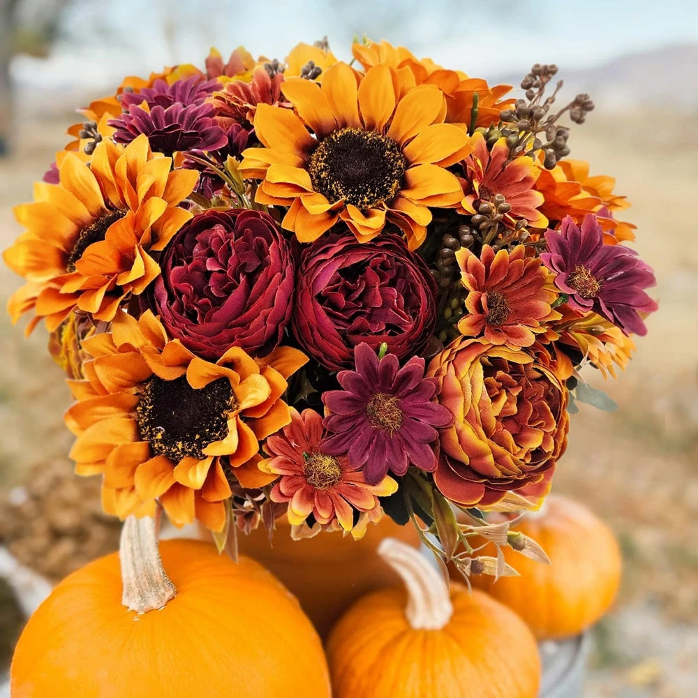 Silk Sunflower Wreath Bouquet for Home & Wedding Décor