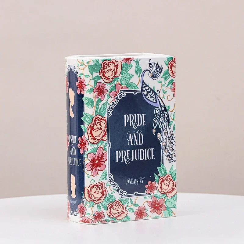 Hand-Painted Ceramic Book Vase with Blooming Flowers