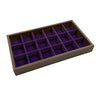 Boîte de rangement en bois rectangulaire à grille pour bijoux, doublée de velours violet.