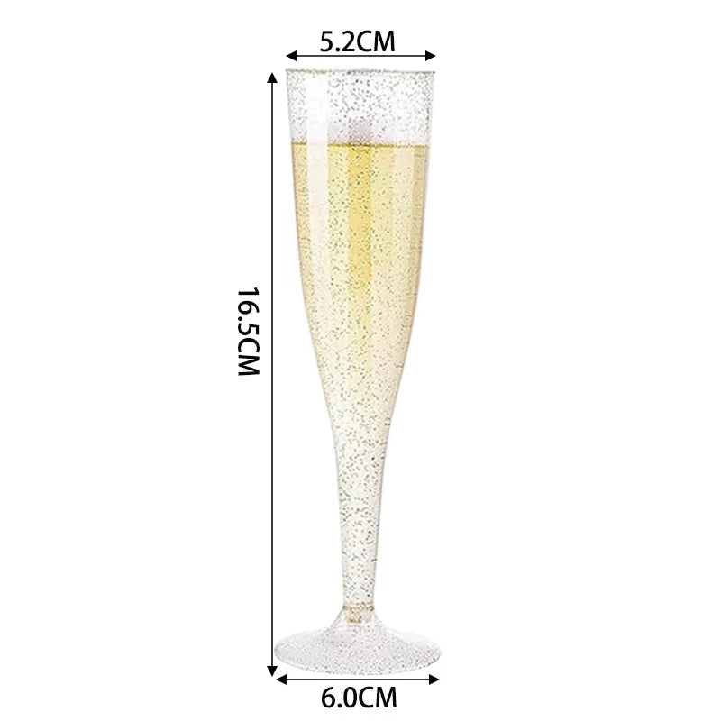 Clear plastic champagne flute with stem, measuring 5.2cm tall.