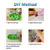 Instructions for a DIY Santa Pearl Diamond Painting Kit showing steps to open the drill bag, apply adhesive paste, and dip pe