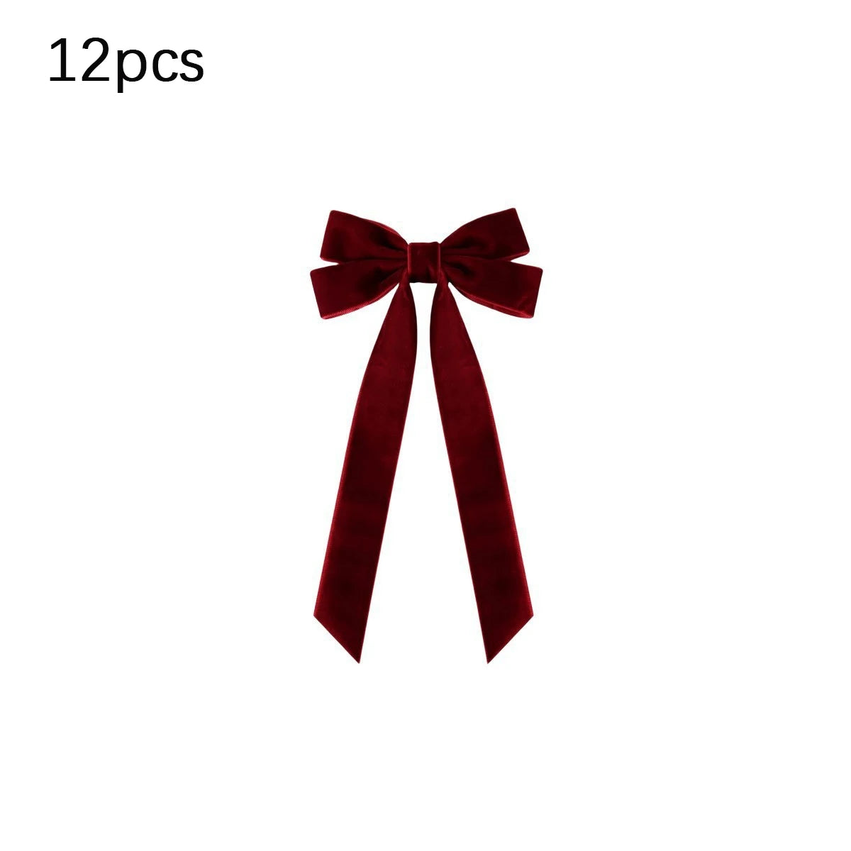 A set of 12 velvet Christmas bows for holiday tree and wreath decorating.