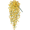 A vertical arrangement of yellow artificial morning glory flowers on a vine for indoor and outdoor decor.