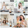 A collection of four images showing a dimmable candle warmer lamp used in various contexts: yoga, working on a laptop, readin