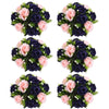 A set of six bouquets featuring deep purple and soft pink silk artificial roses and greenery.