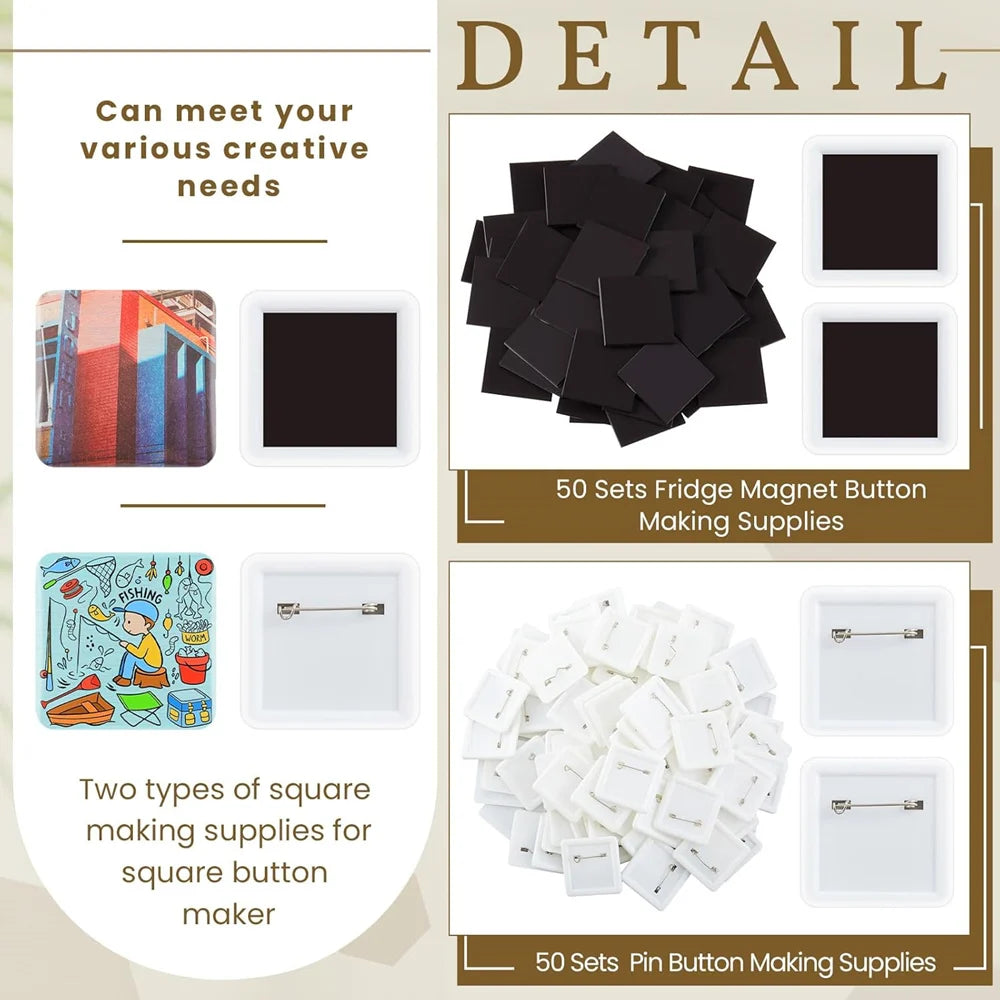 Blank Square Badge Making Kit with Magnetic Backing
