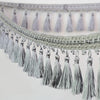 Decorative tassel fringe trim in gray and silver for curtains and DIY projects
