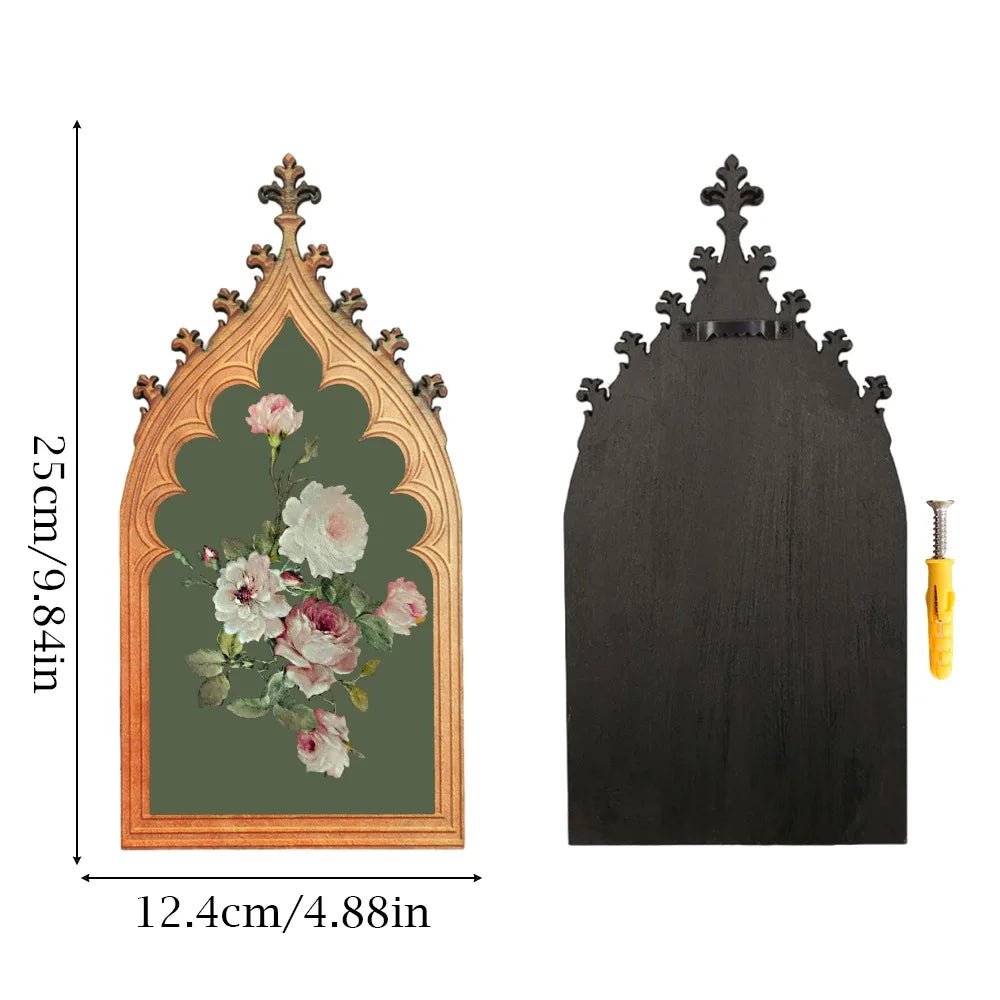 Vintage Gothic Church Window Wooden Wall Plaque - Antique Rose Finish