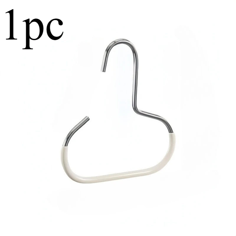 A single metal hat storage hook with a curved handle.