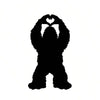 Black silhouette of a Bigfoot hand making a heart shape.