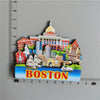 A set of fridge magnets depicting iconic Boston landmarks including the State House and a cityscape.