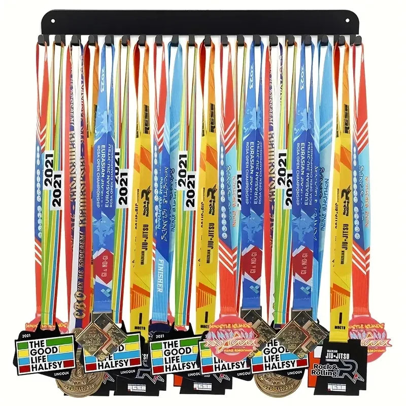 Marathon Medal Display Rack with 20 Hooks – Wall Mounted Medal Holder