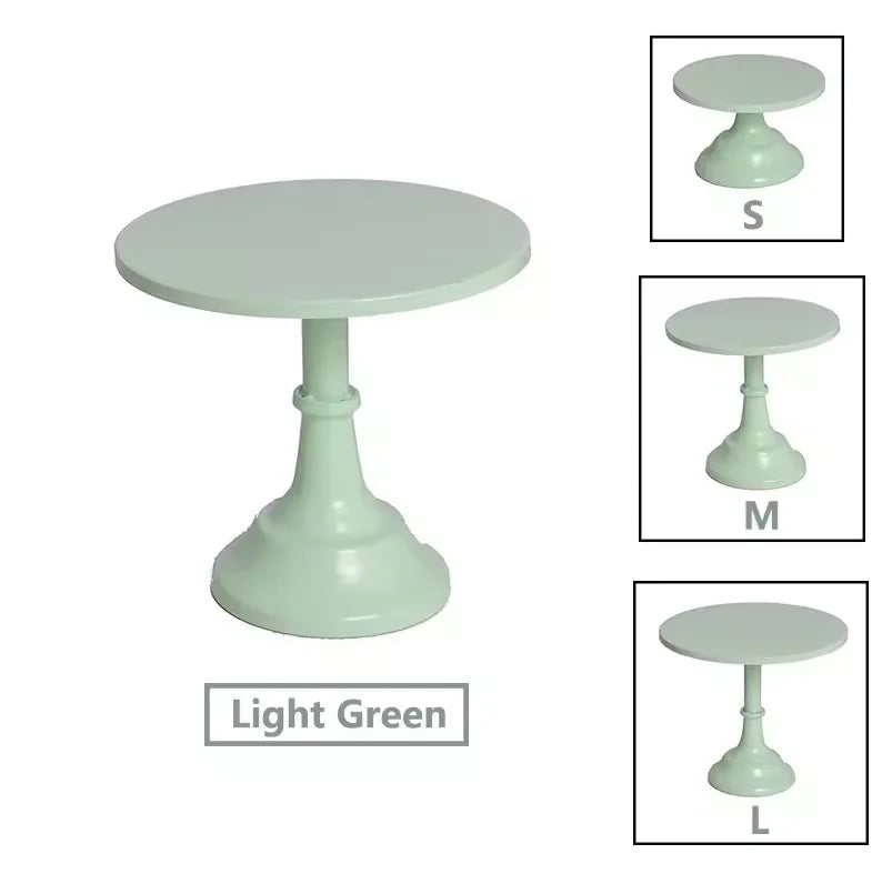 Light green metal cake stand with sizes S, M, and L displayed.