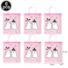 A set of six pink ghost-themed Halloween party bags or pouches with white cat faces and pointy ears.