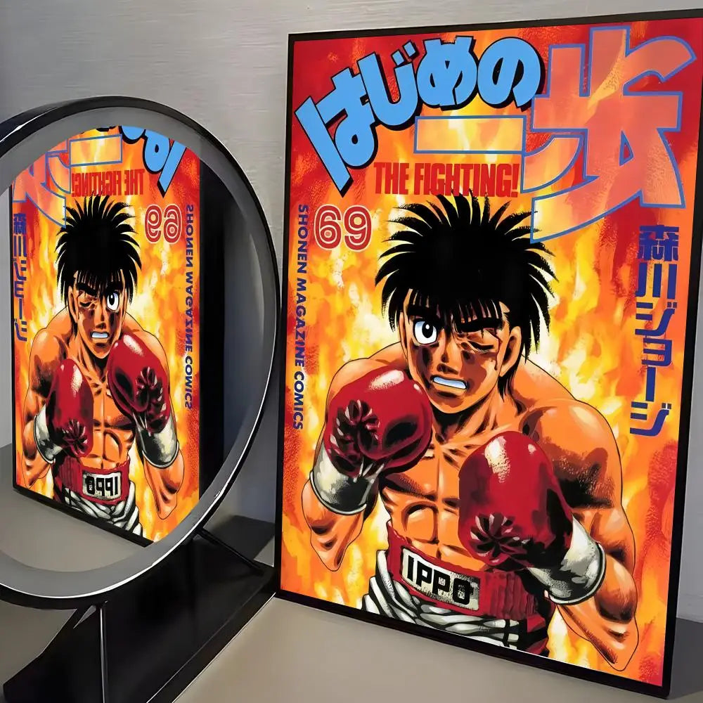 A vibrant canvas poster featuring a dynamic illustration of a boxer with boxing gloves and intense expression.
