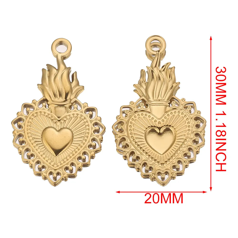 Gold Sacred Heart Charms for Jewelry Making