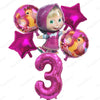 A set of six pink foil balloons featuring characters from Masha and the Bear