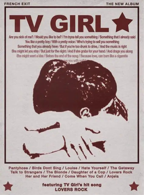 Album cover art for TV Girl featuring a silhouette of a person's head and text.