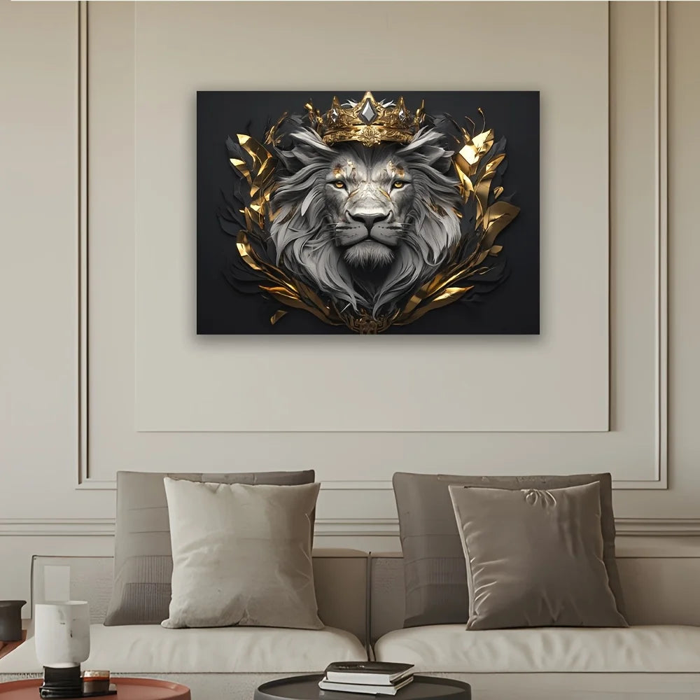 Regal Lion Crown Tapestry Wall Hanging — Vintage Black & Gold Decor