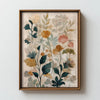 Gerahmtes Leinwandkunstwerk mit botanischem Druck in erdigen Farben und Blättern.