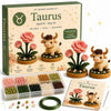 A box set of Taurus DIY beaded garden kit containing various colored beads and a finished craft example.