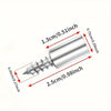Silver heavy-duty steel shelf pins with self-tapping screws shown with dimensions.