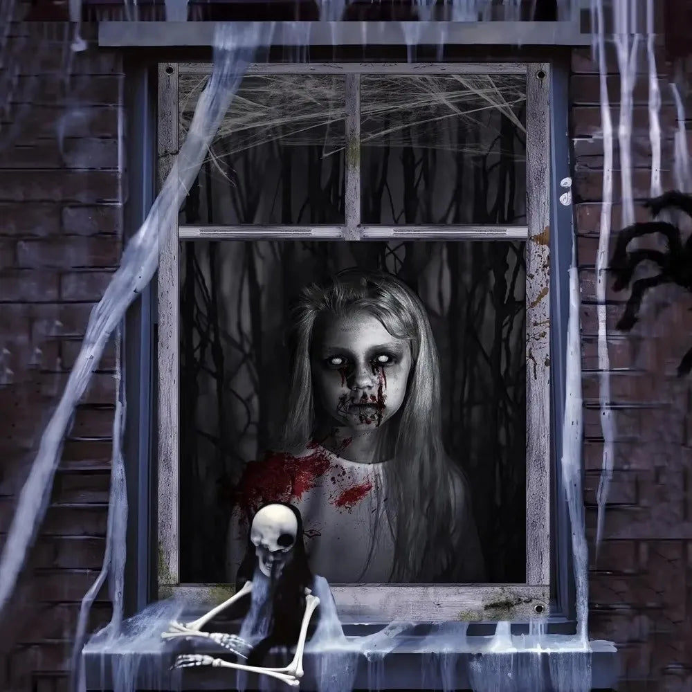 Scary Halloween Window Cover Set with Blood-Themed Design