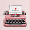 A pink vintage typewriter is used to print the message I love you on a piece of paper.