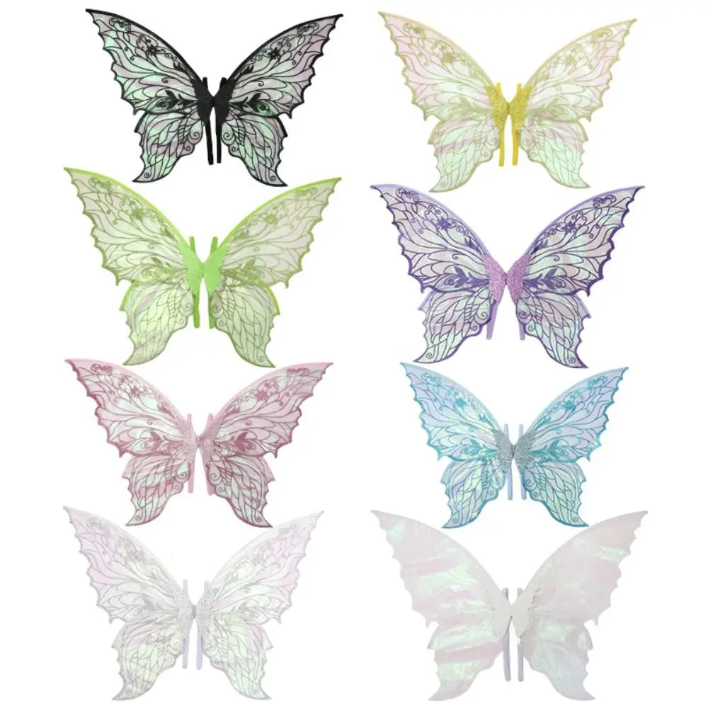 A set of sparkling fairy wings, including a wand and floral crown, in various pastel colors.