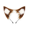 A headband featuring realistic brown and white fox ears made of fur for cosplay or themed parties.
