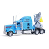 Blue model of a container truck with a large chaser arm mounted on the back