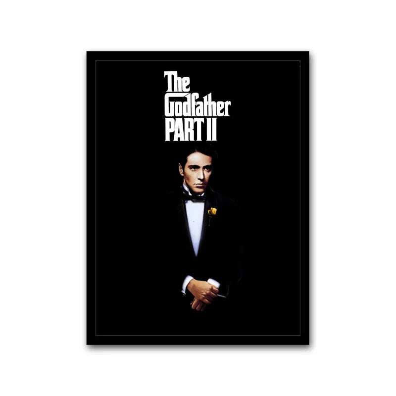 Black and white canvas wall art featuring a portrait of a man titled The Godfather Part II