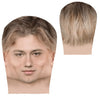 A close-up of a man's face next to a section of light blonde hair, showing the double-sided full face balaclava mask.