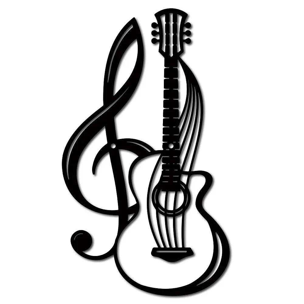 Elegant metal prayer cross wall art featuring a musical staff and guitar silhouette.
