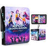 A purple K-Pop Demon Hunters themed photo album binder featuring illustrations of female characters.