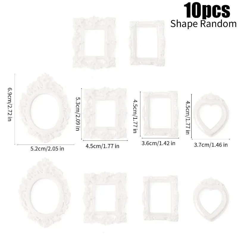Ten random shape mini picture frames in white for DIY crafts and decor