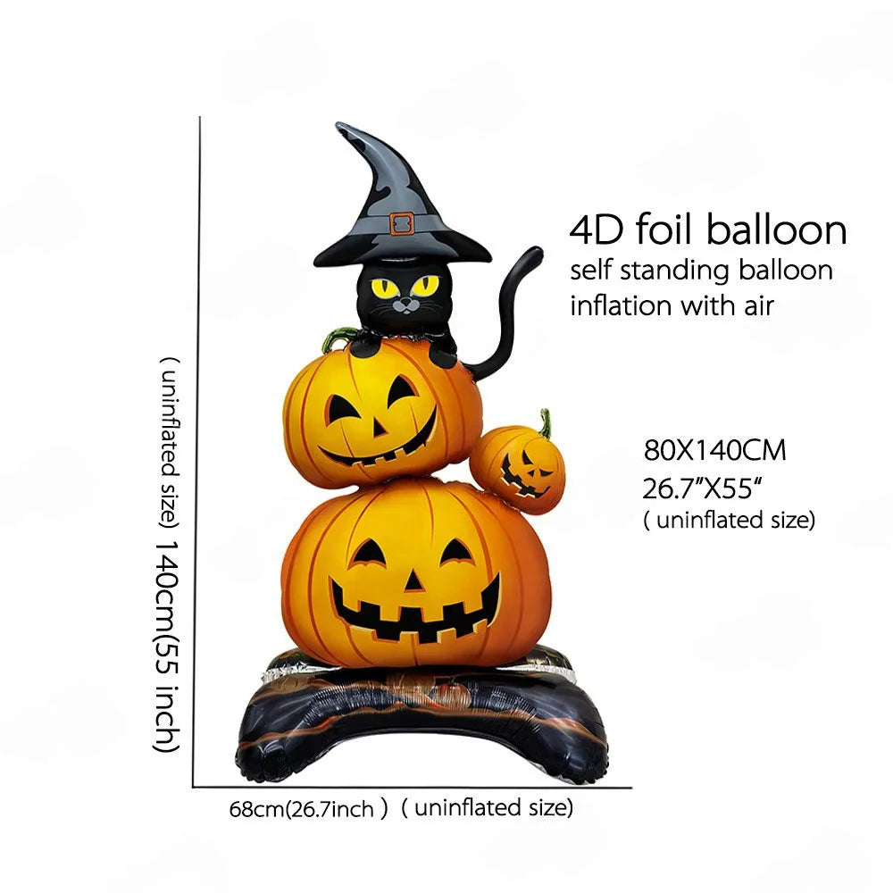 4D foil balloon featuring a witch hat and monster design with an inflatable pumpkin body