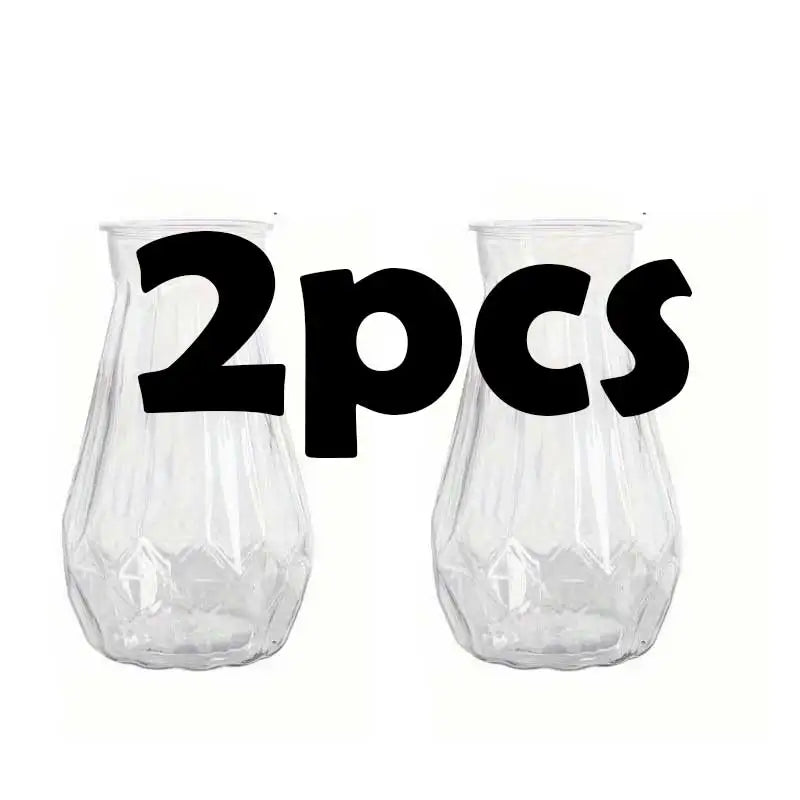 Two clear plastic faceted diamond crystal vases for table decor