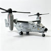 A model of a V-22 Osprey tiltrotor aircraft built from building blocks, shown in a side view.
