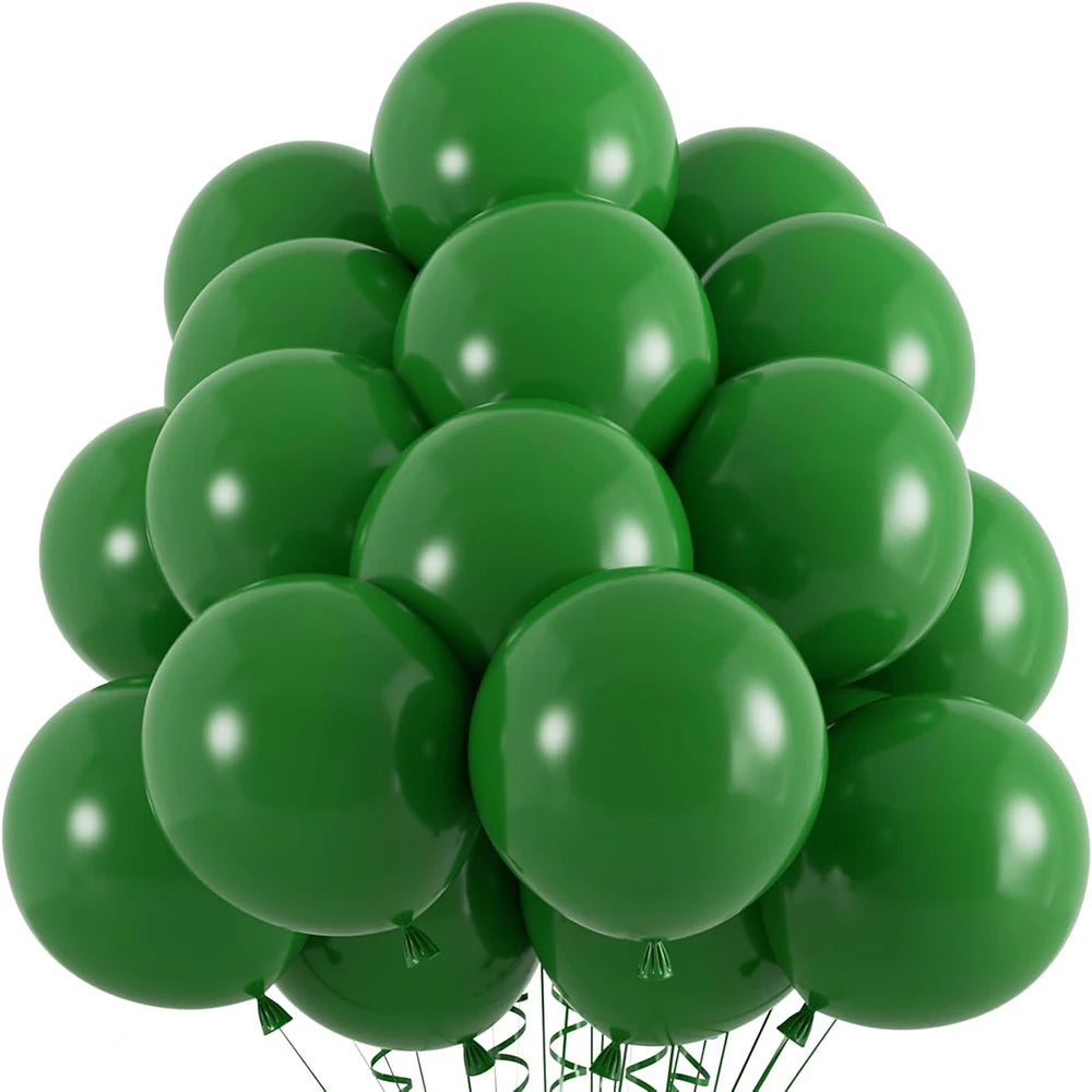A bunch of green latex balloons tied together for a party or celebration