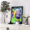 A framed poster of the anime Cyberpunk Edgerunners featuring characters in a neon-lit, futuristic style.
