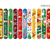 A set of colorful Christmas cartoon slap bracelets for kids used as party favors or classroom rewards.