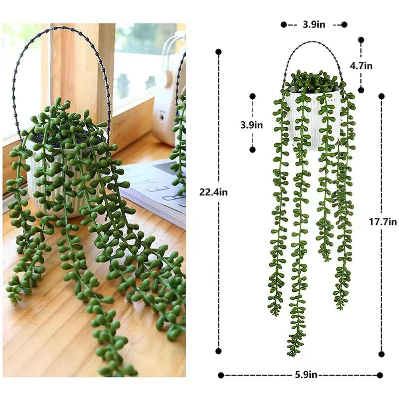 Artificial plant vines wall hanging in a white pot with green foliage