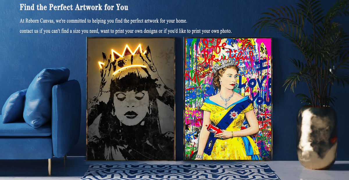Black and white canvas wall art featuring a portrait of The Godfather woman in a crown
