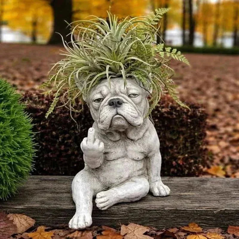 Grumpy French Bulldog Resin Planter Set