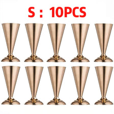 Ten gold metal trumpet vases or flower holders for weddings and home decor