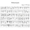 A sheet of 30 botanical line art stickers for temporary body art.