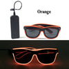 Orange light up EL wire party glasses shown in a pair and with their power cord.
