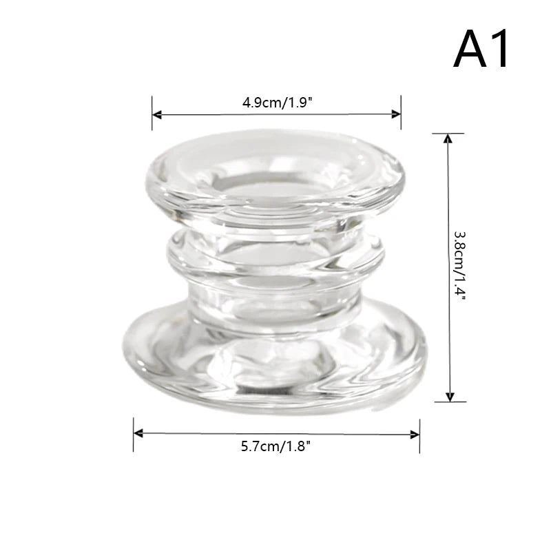 Clear glass candle holder with a tiered, decorative design for candles or small items.